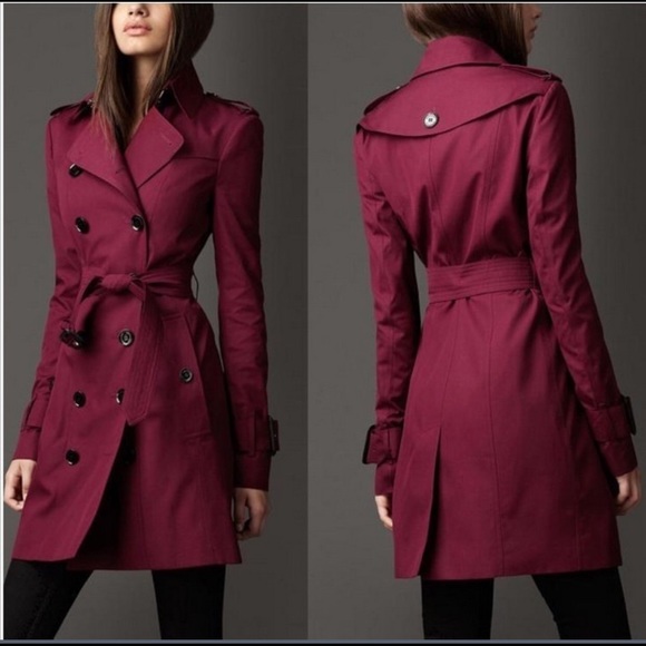 Jackets & Blazers - Burgundy Trench Coat with Removable Belts